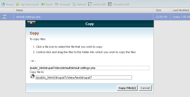 Copy file di File Manager pada Cpanel